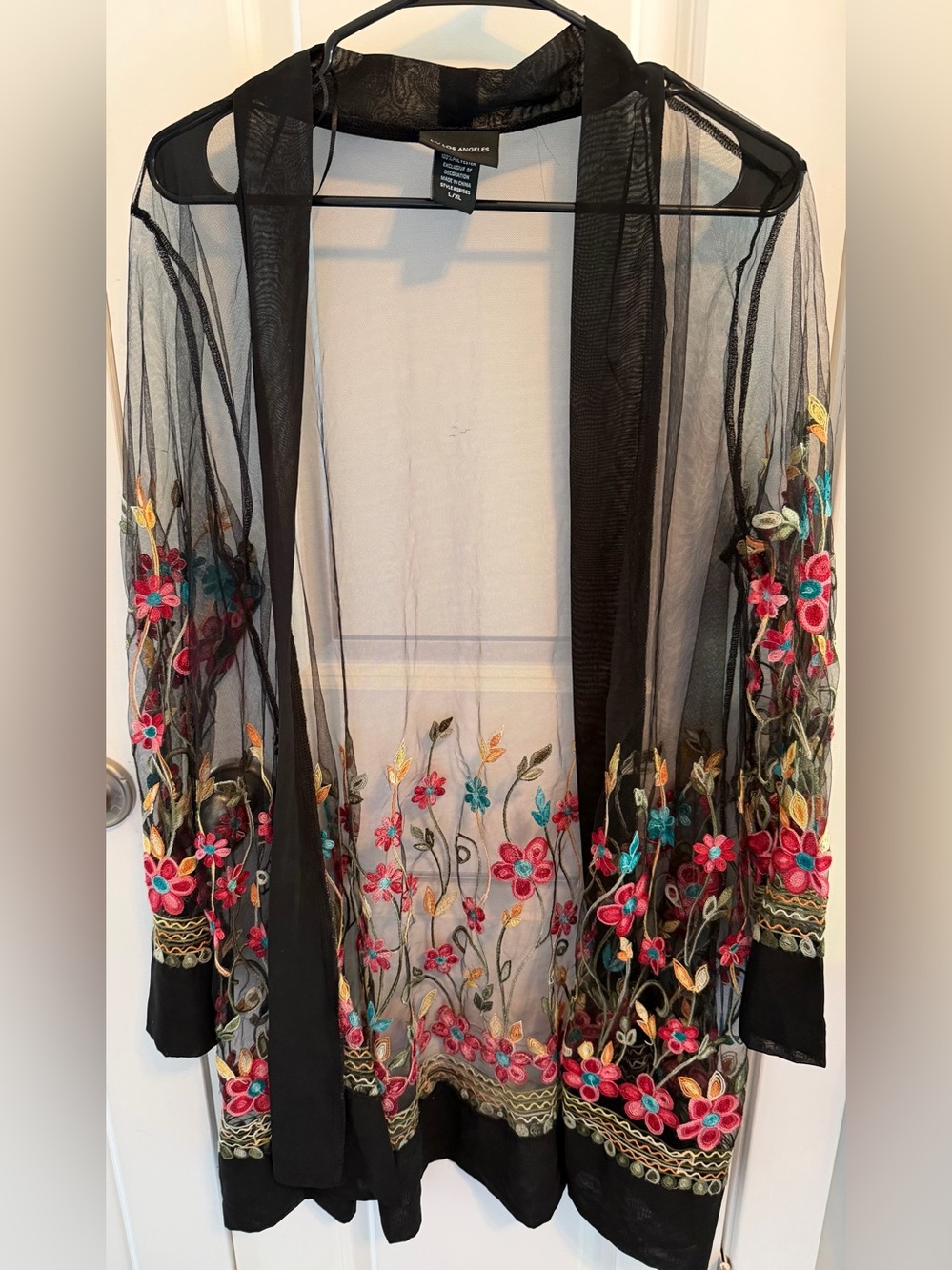 Embroidered Black Sheer Floral Kimono Jacket